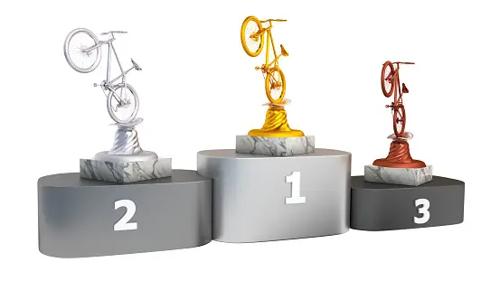 A podium with bycicles instead of people
