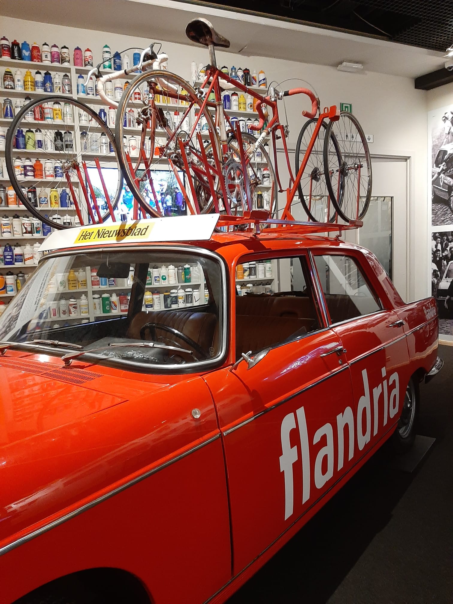 the car of a former cycling team on display at the Tour of Flanders museum in Oudenaarde