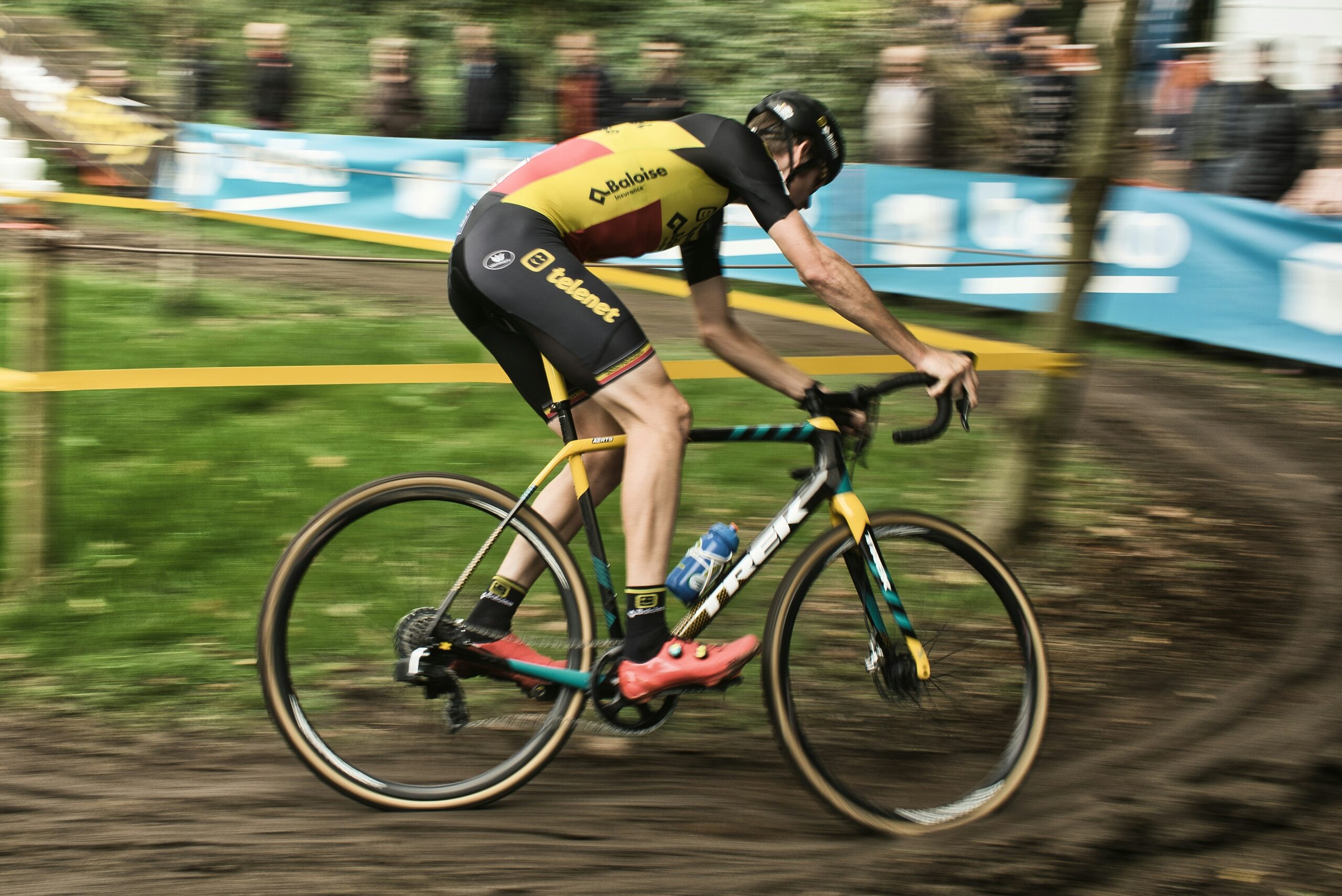 The belgin cyclocross champion in a cyclocross race
